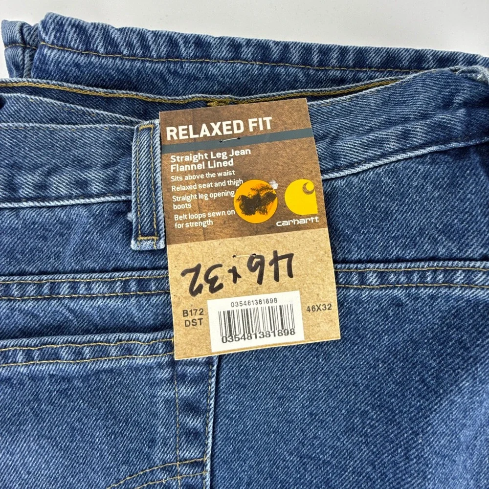 Carhartt‎ B172 DST Relaxed Fit Flannel Lined Straight Leg Jeans Mens 46x32 NWT